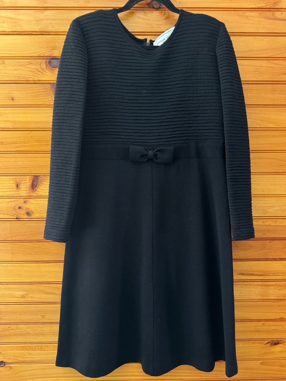 Vintage Adrienne Vittadini Black Wool Dress 12 1980s Designer Little Black Dress